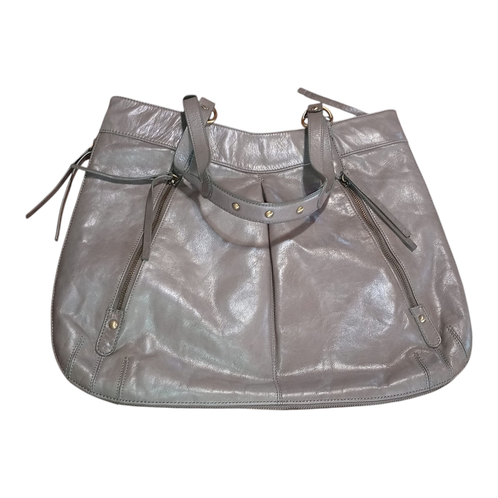 Gray Slouchy Shoulder Bag with Pleated Details 14×18
